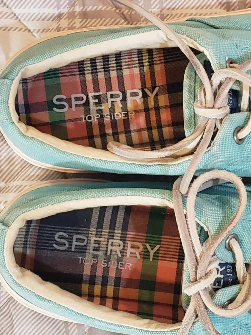Sperry Men's mint/teal canvas Striper ll CVO low top deck sneakers Size 7